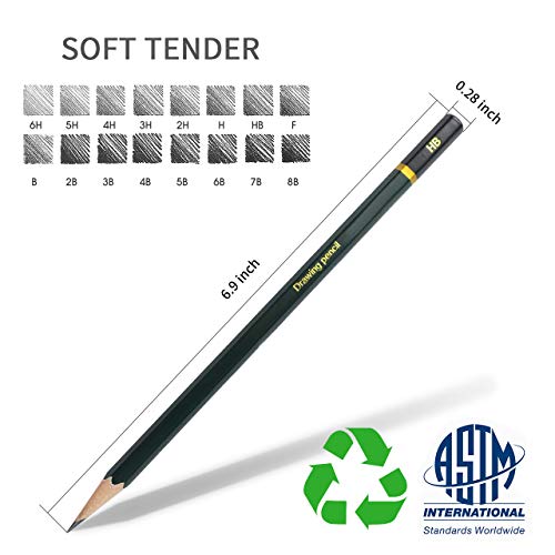 Sketching Pencil Set - 16 Pieces Bowite Drawing Sketch Pencil 8B, 7B, 6B, 5B, 4B, 3B, 2B, B, F, HB, H, 2H, 3H, 4H, 5H, 6H for Beginners Or Professional Artists.