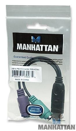 Manhattan USB to PS/2 Converter, Connects Two PS/2 Devices via One USB Port