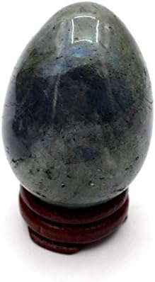 50mm Gemstone Larvikite Healing 2" Eggs Shaped Carving Decor Wood Stand