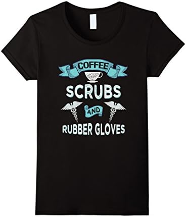 Womens Coffee Scrubs and Rubber Gloves T-shirt Large Black