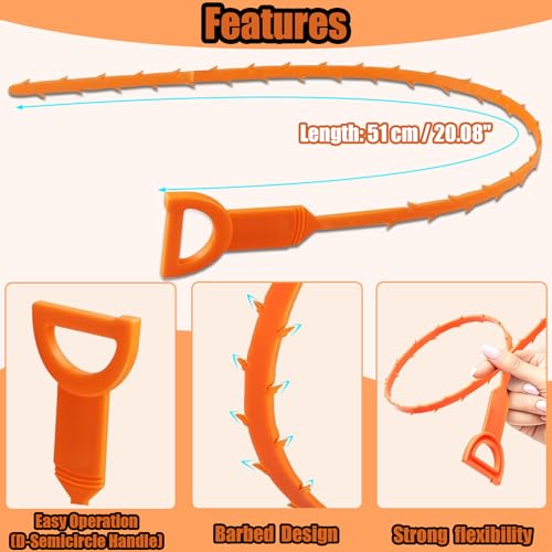 Drain Snake, 5 Pack Sink Snake for Drain Clog Remover, 20'' Snake Drain Cleaner Tool, Shower Drain Hair Catcher for Bathtubs & Sinks (5PCS)