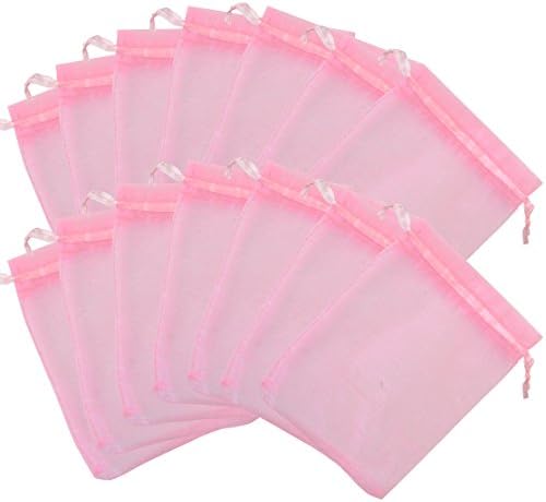 100pcs Organza Bags-Tojwi 3.54"x4.33" Drawstring Pouches Jewelry Candy Gift Favor Bag for Party Wedding Storage Bags(9x11cm, Pink)