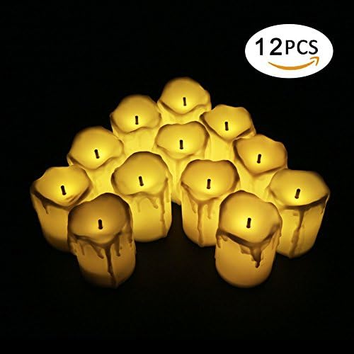 Flameless Candles Pack of 12 LED Candles Waterproof Wave Shape POLIYU Flameless Tea Lights Wax Dripped and Black Wick Battery Operated Candles Seasonal Candles Flameless Votive Lights