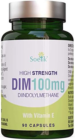 Soetik 90 x High Strength Diindolylmethane DIM Complex - 100mg with Added Vitamin E- Vegan Friendly Capsules - Fast Absorption - Estrogen Blocker