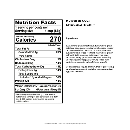 Kodiak Cakes Minute Muffins, Chocolate Chip, 2.36 Ounce (Pack of 12