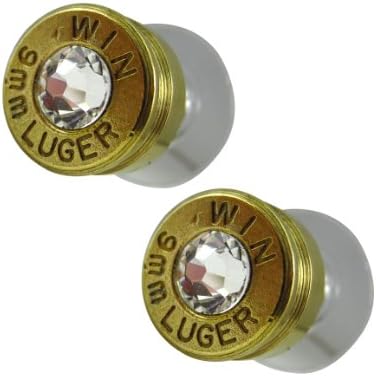 Lori Davidson Designer Brass 9mm Bullet Shell Crystal Stud Earrings