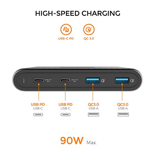 Freedy 90W USB-C Travel Charger Power Station Fast Charging Adapter [2 USB-C PD & 2 QC 3.0] [USB-IF  - //coolthings.us