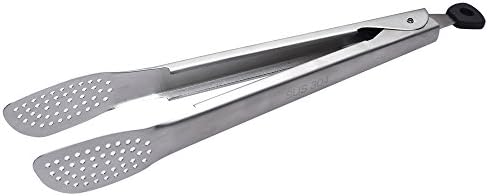Sougem 18/8 Stainless Steel Kitchen&amp;Barbecue 12" Tongs, Surface Brushed Treatment, Pull-Ring Technology.