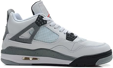 Air 4 Retro Men And Women Leather Basketball Sneakers Lightweight Breathable Trainer Shoes White/Grey US10