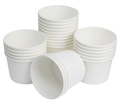 25 Count Disposable Hot and Cold Food Storage Paper Containers, Durable Ice Cream Cups for Frozen Desserts, Hot Soups, or Any Food You Desire (16 Ounce, White)