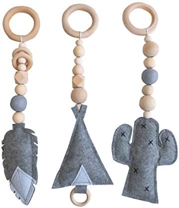 3PCS/Set Baby Rattle Toys Nordic Style Wooden Rattle Ring Beads Play Gym Toy Stroller Hanging Toys Newborn Infant Gift