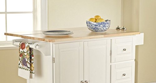 TMS Kitchen Cart and Island - This Portable Small Island Table with Wheels Has a Solid Wood Counter Top - 3 Drawers and 3 Cabinets for Additional Storage Space - Satisfaction Guaranteed! (White)