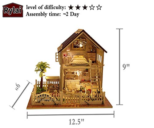 Rylai 3D Puzzles Miniature Dollhouse DIY Kit Light Paris Apartment Series Dolls Houses Accessories with Furniture LED Music Box