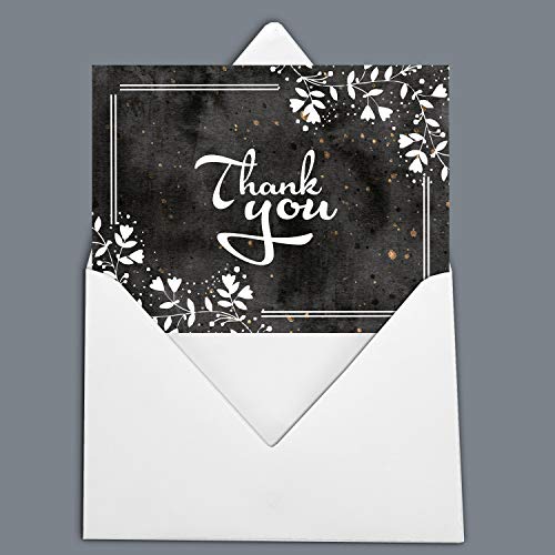 Darling Souvenir Black Floral Thank You Card Wedding Thank You Card Greeting Cards With White Envelopes - 100 Pcs