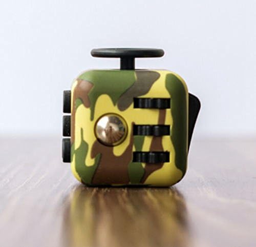 Fidget Toy Cube - Stress Cube Toy for Adults and Children, 6 Sides, Relieve Stress Anxiety Boredom (Green Camo)