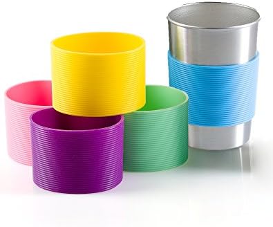 NIKOL SERIES Silicone Sleeve for Coffee Cup, Water Bottle or Hydro Flask | Set of 5 Assorted Colors Insulated Sleeves | Protective for Kids Tumblers &amp; Hot Drinks | Fits 18oz Glass Bottles