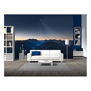 Sunrise in Mountains of Austrian Alps with Moonlight and Reflecting Lake - Removable Wall Mural | Self-Adhesive Large Wallpaper - 66x96 inches