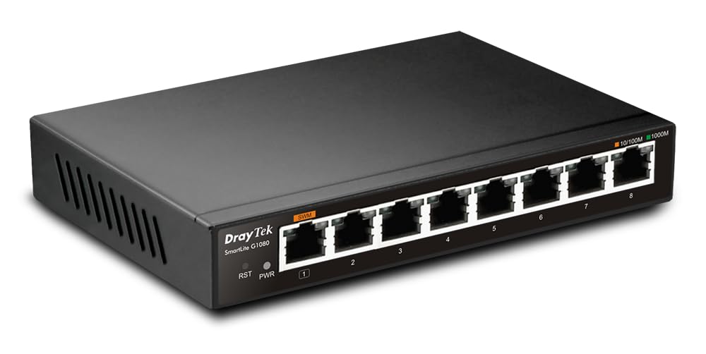 Draytek VigorSwitch G1080, 8-Port Gigabit Switch, Wall Mountable, Power from USB, QoS, 802.1q VLANs