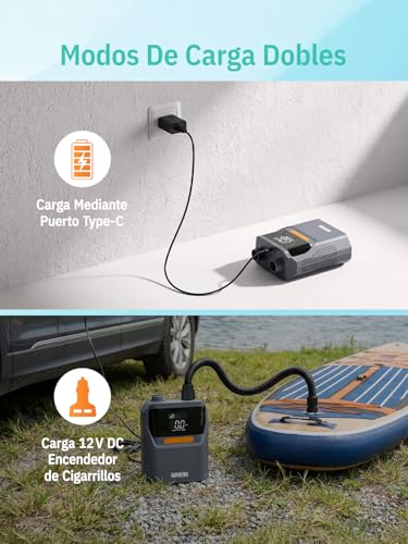 Niphean Electric Inflator with Built-in Battery, 50 PSI Electric Inflator for Tires, Sup and Mattresses, Portable Electric Air Pump with Auto Shut-off for Inflatables and Deflation