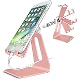 POKANIC Cell Phone Stand Dock Holder Cradle Mount Organizer Charger StationTable, Desktop Bed Office School Kitchen Travel Foldable Portable Adjustable, Multi-Angle Aluminum Non-Slip, Kids (Rose Gold)