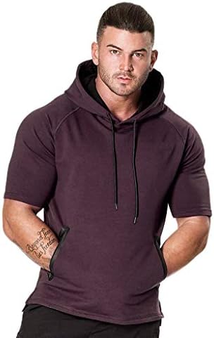 Beautyfine Men's Hoodie T-Shirt Hooded Sweatshirt Short Sleeve Plaid Top Fashion Tee Outwear Blouse