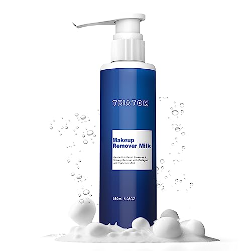 Gentle Milk Facial Cleanser & Makeup Remover with Collagen and Hyaluronic Acid, TRIATOM Daily Facial Cleansing Milk, 4.85Ounce ,All Skin Types.