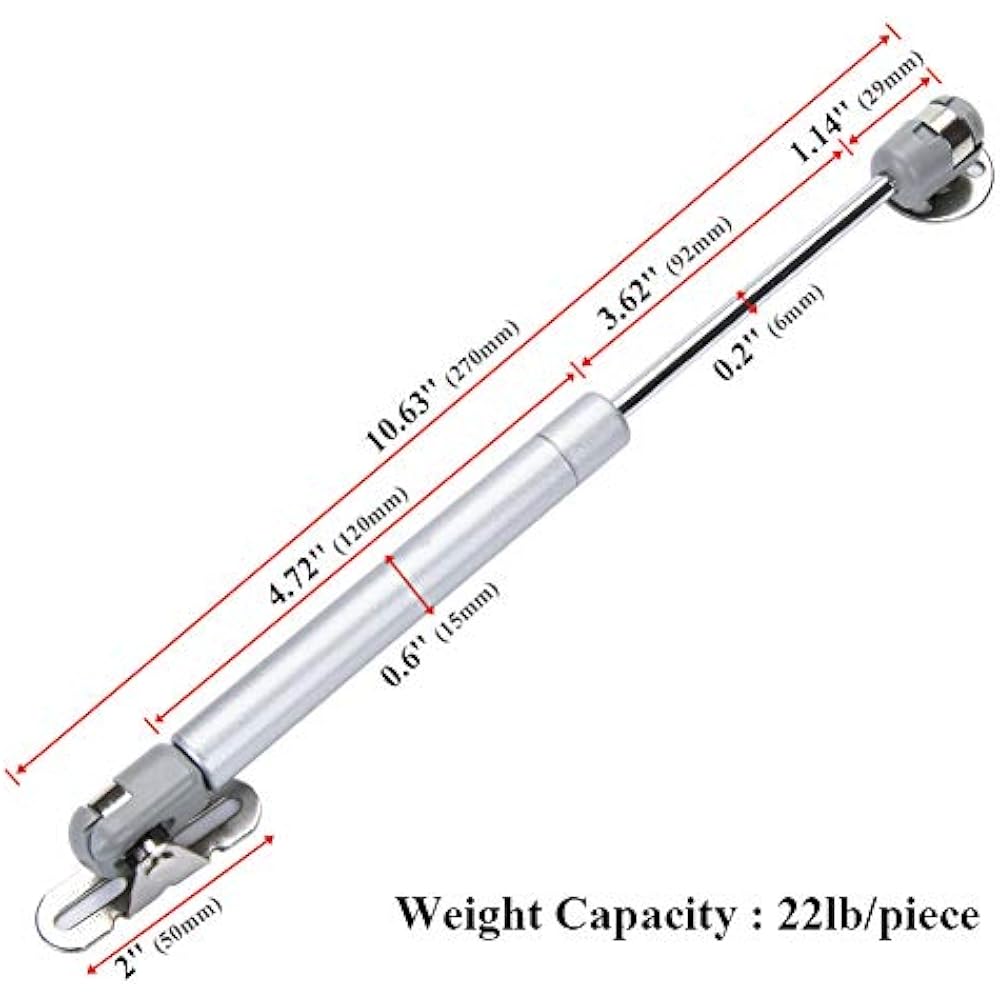 4 Pack Lift Support, Gas Strut, Soft Close Hinges, 100N/22lb Spring