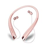 Bluetooth Headphones Retractable, LSCHARM Sport Wireless Stereo Neckband Headset Retractable Earbuds Noise Cancelling with Mic (Rose Gold)