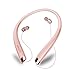 Bluetooth Headphones Retractable, LSCHARM Sport Wireless Stereo Neckband Headset Retractable Earbuds Noise Cancelling with Mic (Rose Gold)