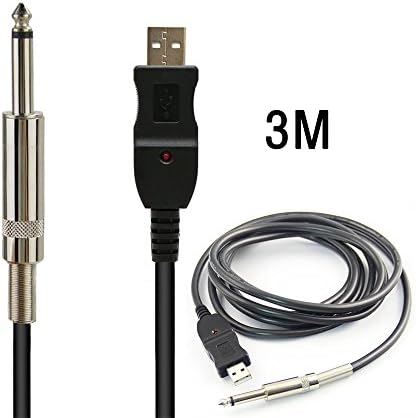 CHStars Electric Guitar / Bass Instrument Recording Adapter, 6.35mm 1/4" Jack Straight Angle to USB Interface Cable Connector for Game Console, Windows PC, and Mac (Black)