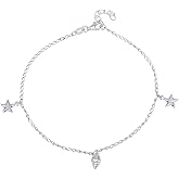 Vanbelle Sterling Silver Jewelry - Rhodium Plated with 925 Stamp - Sea-Theme Star Fish and Sea-Shell Anklet for Women - 9 Inch long + 1 Inch Extender