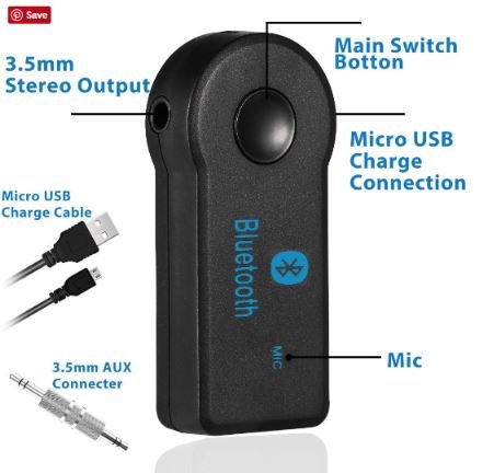 Bluetooth Aux Receiver 3.5mm Stereo Adapter for Streaming Music and Hands Free Calling from iPhone, iPad, Samsung Galaxy, Note, Android, and other Smartphones to Car and Home Stereo Systems