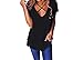 Xuan2Xuan3 Women Short Sleeve Criss Cross Loose Tunic Tops Ripped V Neck Casual Girls Tees T Shirts