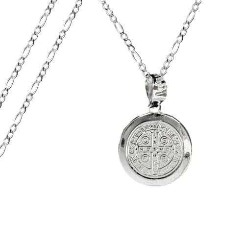 Dije Plata Medalla San Benito Forma Circular + Cadena Plata Calibre 40 45 Cm De Largo Ideal Regalao Boda Bautizo Primera Comunión XV Años Graduaciones Unisex
