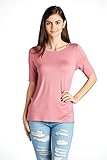 Emmalise Womens High Low Scoop Neck Top w Strap Back, Side Slit, 1/2 Sleeve Shirt