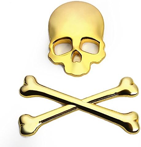 Dealetech Skull Skeleton 3D Metal Crossbones Sticker Car Motorcycle Logo Badge Emblem Decals Chrome (gold for 5 pcs)