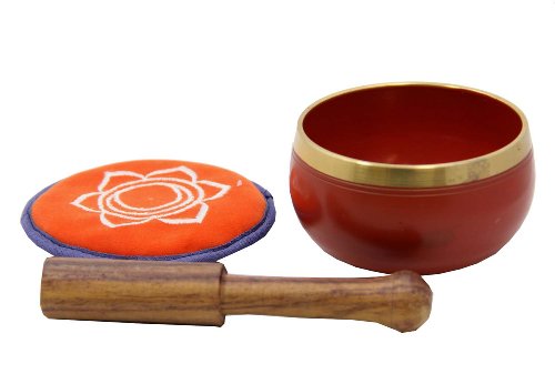 DharmaObjects Tibetan Palm Size Sacral Chakra Premium Singing Bowl Gift Set