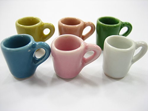 6 Mixed Color Ceramic Coffee Tea Mug Cup Dollhouse Miniature Kitchenware 12786