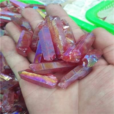 OPL Mart Aura Quartz Crystal10Pc Quartz Crystal Point Rainbow Titanium Treated Quartz Wand Acqua Color Red