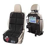 Ylife Car Seat Protector and Kick Mat Seat Back Protector Organizer, Thicker Padding XL Size Car Seat Cover Pad, Waterproof Seat Guardian Kick Protector with Organizer Pockets