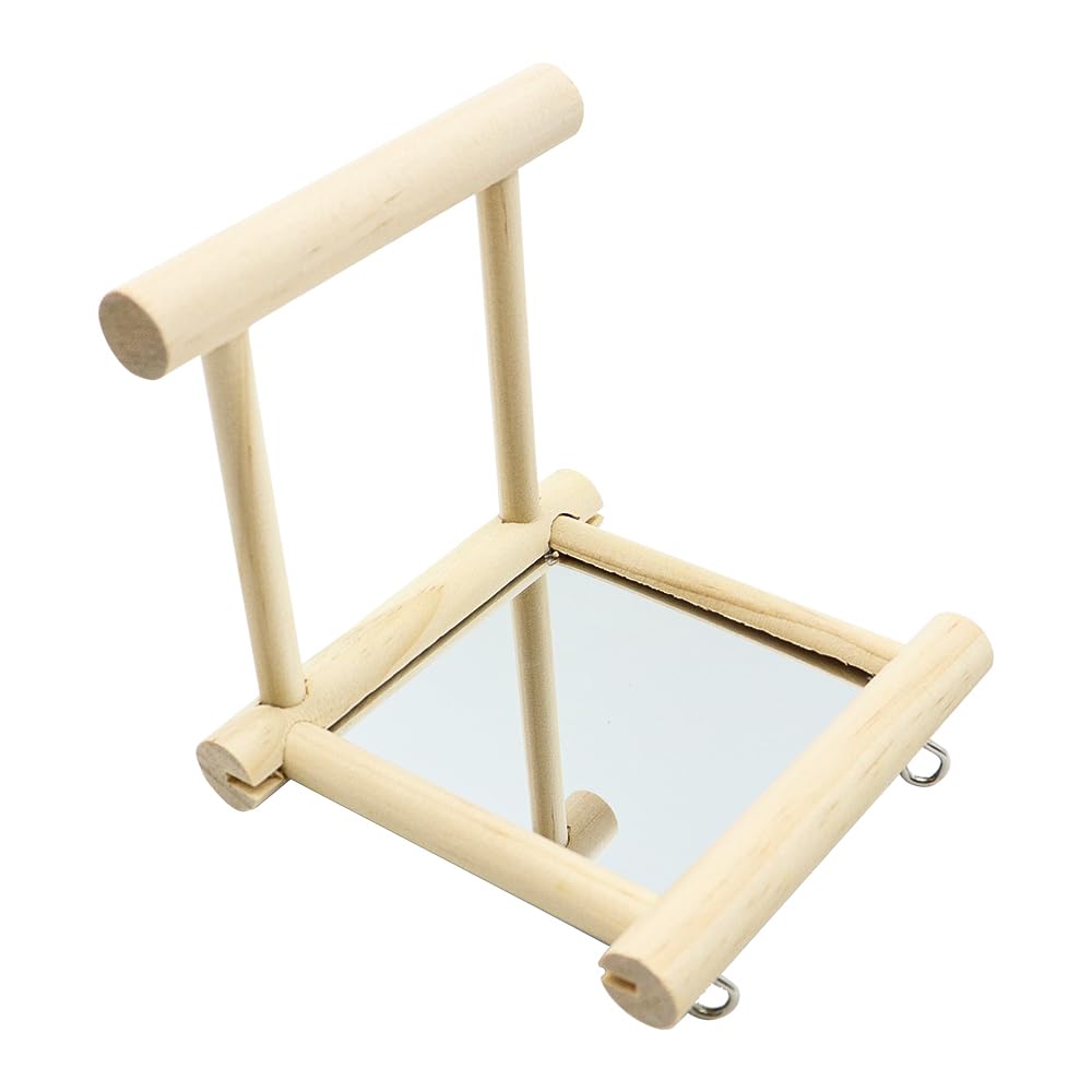 Sarini Pack of Mirror Bird Parrot, Rod Bird Stand with Mirror, Bird Cage Perches Mirror Chew bauble Made of Wood Cage bauble Cockatoos for African Grey/Inseparable