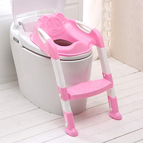 Onefa Baby Child Potty Toilet Trainer Seat Step Stool Ladder Adjustable Training Chair (Pink)