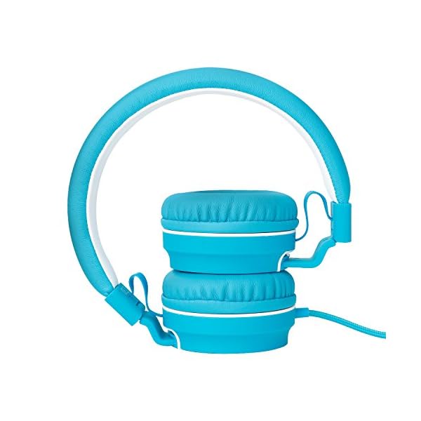 Rockpapa-952-Stereo-Foldable-Headphones-On-Ear-Adjustable-Headband-with-Microphone-for-Kids-Childrens-Adults-Tablet-Computer-Mobile-CDDVD-MP34-White-Blue Rockpapa Kids Headphones, 952 Childrens Headphones, Wired Headphones with Microphone, Foldable, Stereo Sound, 3.5mm Jack…