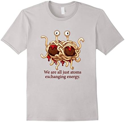 Mens FSM Flying Spaghetti Monster Pastafarian Atomic Energy Shirt Large Silver