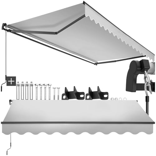 ® toldo retractil con Brazos articulados, fácil de Manejar con manivela, Estructura de Aluminio y Acero, Ideal para terraza, toldo Exterior, toldos Exterior terraza - 300x250 cm Gris Claro