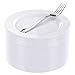 bUCLA 100Pieces White Plastic Plates with 100Pieces Silver Plastic Forks-7.5inch White Disposable Salad/Dessert Plates-Premium Heavy Duty Appetizer Plates for Weddings& Parties
