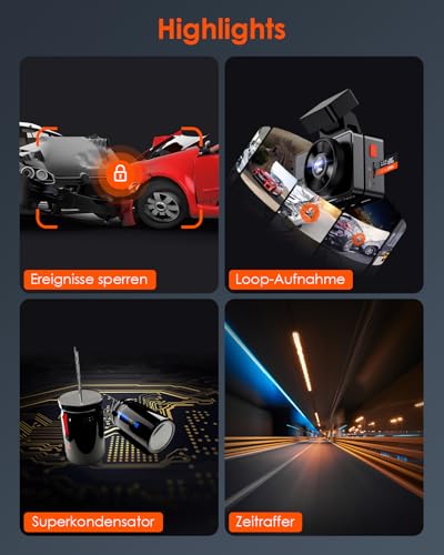 VANTRUE E2 2.7K+2.7K Car Dashcam Front and Rear 5GHz WiFi GPS Dual 1944P Wireless and Voice Control, Parking Mode Pre-Recording, WDR Night Vision 2.45 Inch 160° Max 512G
