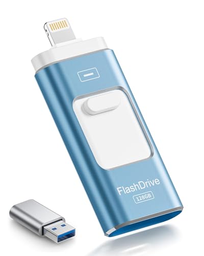 ROSPE MFi Pendrive 256GB for iPhone, External USB Flash Drive for iPhone, USB C Lightning Pendrive Compatible with Phone/iPad, Android and PC, USB 3.0 for Backup Photos, Videos and Mobile Data, Blue