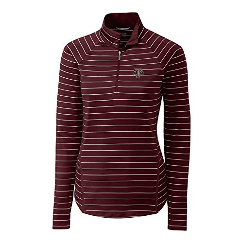 Cutter & Buck NCAA Texas A&M Aggies Long Sleeve Pencil Stripe Evie Half Zip, Bordeaux, M