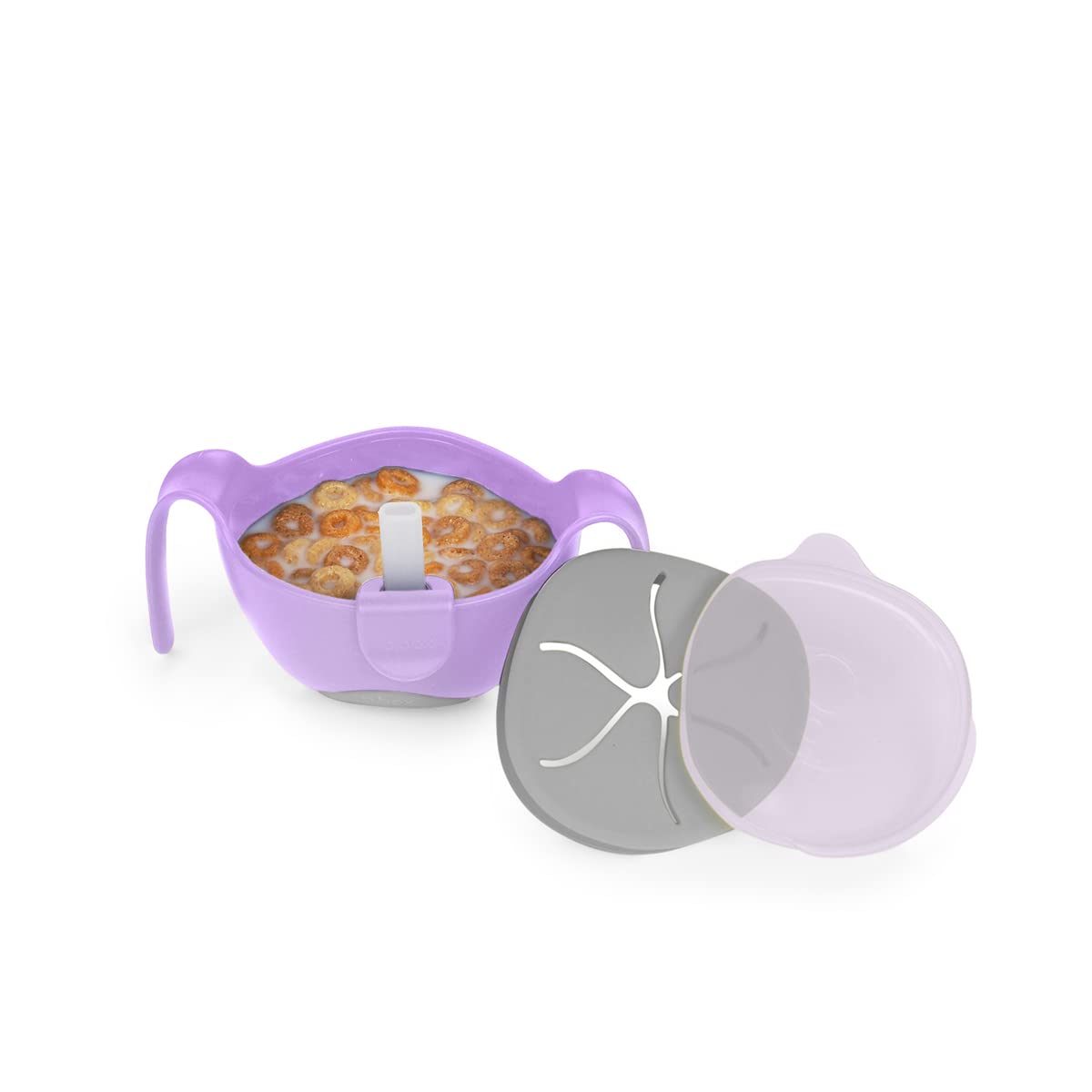 b.box Bowl and Straw Feeding Set with Easy Grip Handles, Non-Slip Base | BPA & PVC Free Bowl with Straw Dinner Set Dishwasher and Microwave Safe for Kids (Boysenberry)